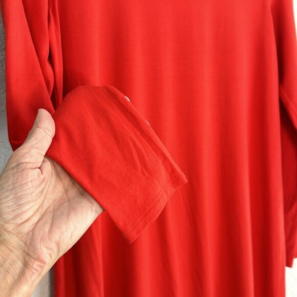 Eileen Fisher Red Orange Viscose Top Long Sleeve Stretch Asymmetrical Preppy - Picture 4 of 6
